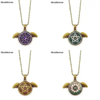 Mendittorosa Šperky, Sklo, Bronz Anjel Krídla, Prívesky, Náhrdelníky Bižutériou Satanic Pentagram Star Symboly