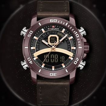 NAVIFORCE Vojenské Digitálny LED Muži Hodinky Šport Top Značky Luxusné náramkové hodinky pravej Kože Quartz Muž Hodiny Relogio Masculino